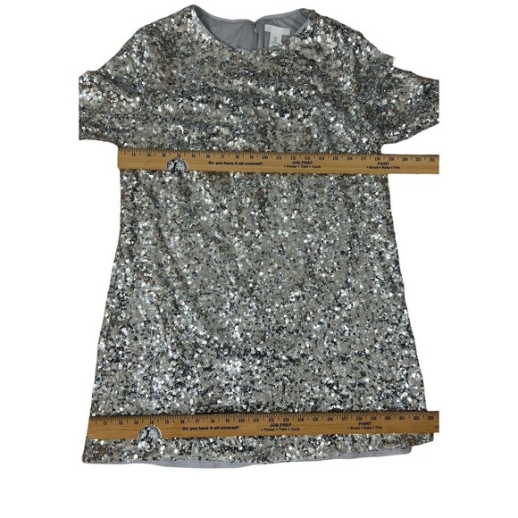 H&M Dress Size L Women’s Sequin Long Sleeve Stretch Cocktail Silver EUC - Picture 8 of 10